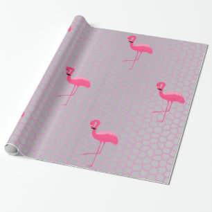 Silver Animal Print Flamingo BIRTHDAY WEDDING WRAP Wrapping Paper