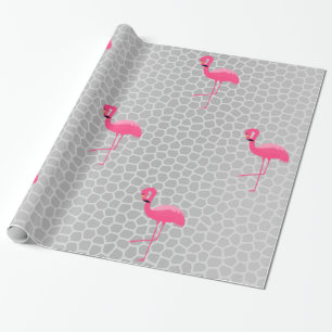 Silver Animal Print Flamingo BIRTHDAY WEDDING WRAP Wrapping Paper
