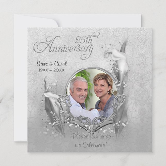 Silver  Anniversary Calla Photo Invitation (Front)