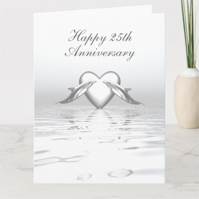 Silver Anniversary Dolphins and Heart Card (Front)