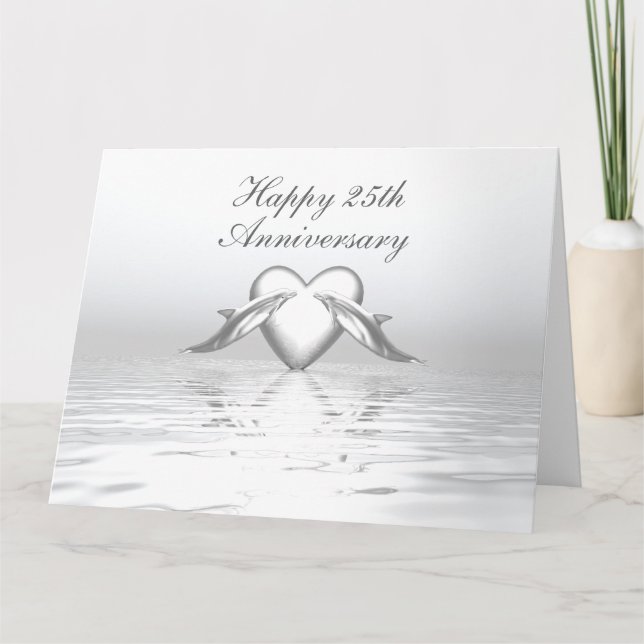 Silver Anniversary Dolphins and Heart Card (Front)