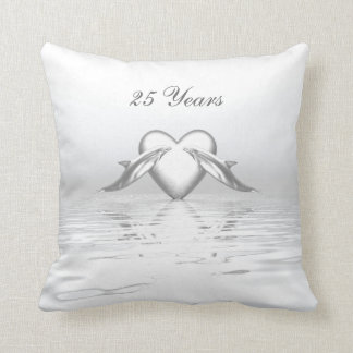 Silver Anniversary Dolphins and Heart Cushion