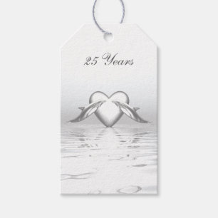 Silver Anniversary Dolphins and Heart Gift Tags