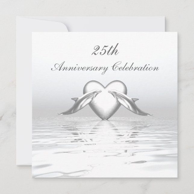 Silver Anniversary Dolphins and Heart Invitation (Front)