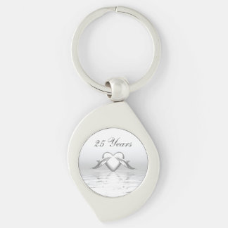 Silver Anniversary Dolphins and Heart Key Ring