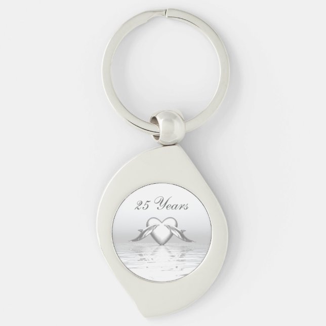 Silver Anniversary Dolphins and Heart Key Ring (Front)