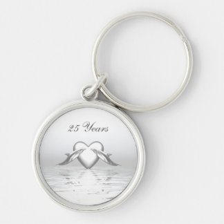 Silver Anniversary Dolphins and Heart Key Ring