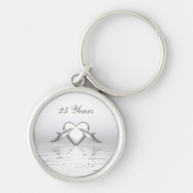 Silver Anniversary Dolphins and Heart Key Ring (Front)