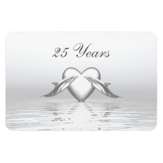 Silver Anniversary Dolphins and Heart Magnet