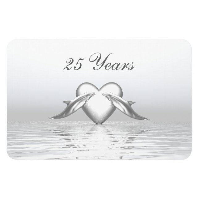 Silver Anniversary Dolphins and Heart Magnet (Horizontal)