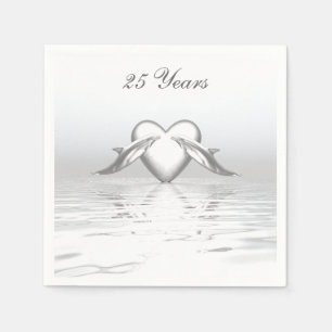 Silver Anniversary Dolphins and Heart Napkin