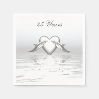 Silver Anniversary Dolphins and Heart Napkin