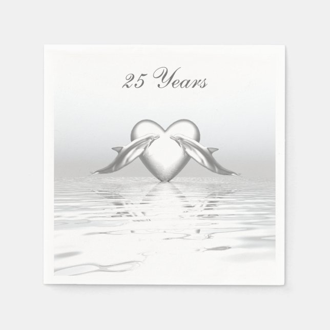 Silver Anniversary Dolphins and Heart Napkin (Front)