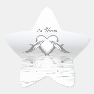 Silver Anniversary Dolphins and Heart Star Sticker