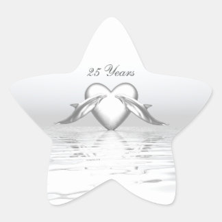 Silver Anniversary Dolphins and Heart Star Sticker