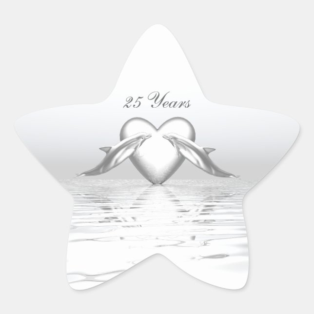 Silver Anniversary Dolphins and Heart Star Sticker (Front)