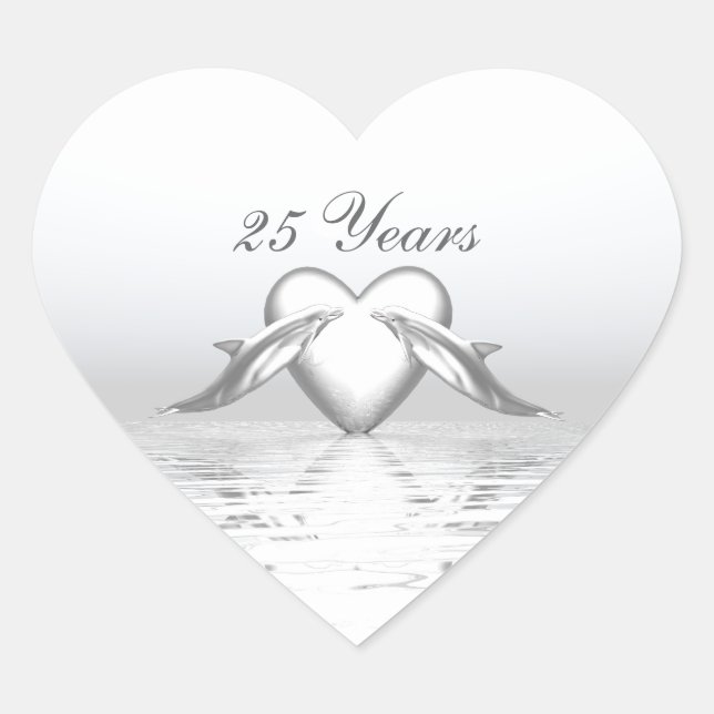 Silver Anniversary Dolphins and Heart Sticker (Front)
