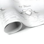 Silver Anniversary Dolphins and Heart Wrapping Paper<br><div class="desc">Wrapping paper with my artwork of silver-coloured dolphins and silver hearts on shining waters. Customisable text says "25 Years".</div>