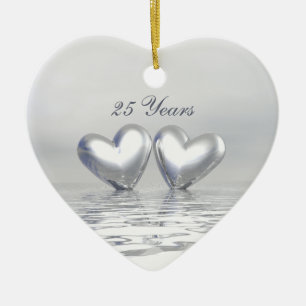 Silver Anniversary Hearts Ceramic Tree Decoration