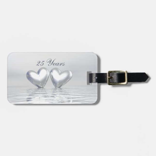 Silver Anniversary Hearts Luggage Tag (Front Horizontal)