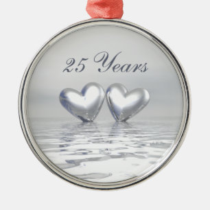 Silver Anniversary Hearts Metal Tree Decoration