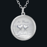 Silver Anniversary Hearts Silver Plated Necklace<br><div class="desc">Necklace with my silver image of two hearts floating on water. Customisable text says "25 Years".</div>