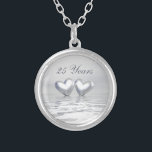 Silver Anniversary Hearts Silver Plated Necklace<br><div class="desc">Necklace with my silver image of two hearts floating on water. Customisable text says "25 Years".</div>
