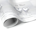 Silver Anniversary Hearts Wrapping Paper<br><div class="desc">Wrapping paper with my artwork of silver-coloured hearts on shining waters. Customisable text says "25 Years".</div>