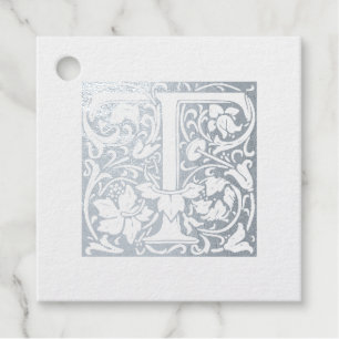 Silver Anniversary Illuminated Letter T Monogram Favour Tags