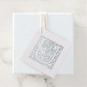 Silver Anniversary Illuminated Letter U Monogram Favour Tags
