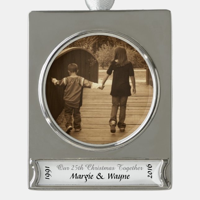 Silver Anniversary Photo Christmas Ornament (Front)