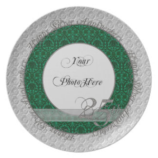 Silver Anniversary Photo Plate Damask Green