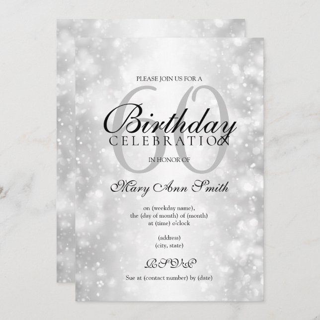 Silver Any Age Birthday Party Shimmer Lights Invitation (Front/Back)