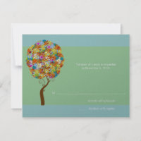 Silver Aqua Blue Flower Love Tree Wedding Invite