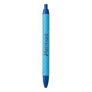 Silver Aqua Blue Mermaid Birthday Black Ink Pen