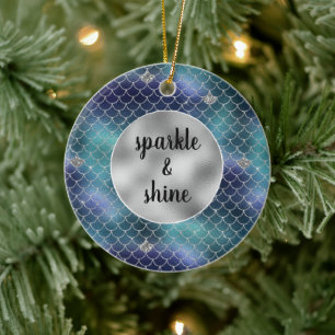 Silver Aqua Blue Mermaid Glitz Ceramic Tree Decoration
