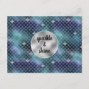 Silver Aqua Blue Mermaid Glitz Holiday Postcard