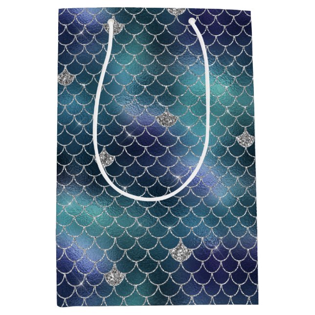 Silver Aqua Blue Mermaid Medium Gift Bag (Front)