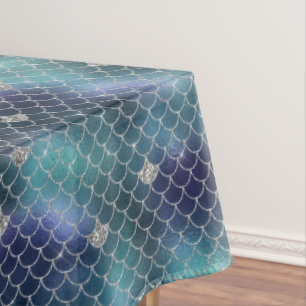 Silver Aqua Blue Mermaid Tablecloth