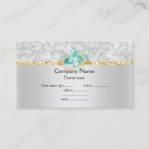 Silver aqua floral elegant semi gloss business card
