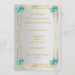 SILVER AQUA GOLD ELEGANT WEDDING INVITATION