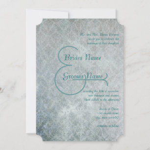 Silver Aqua Grunge Damask  Wedding Invitation