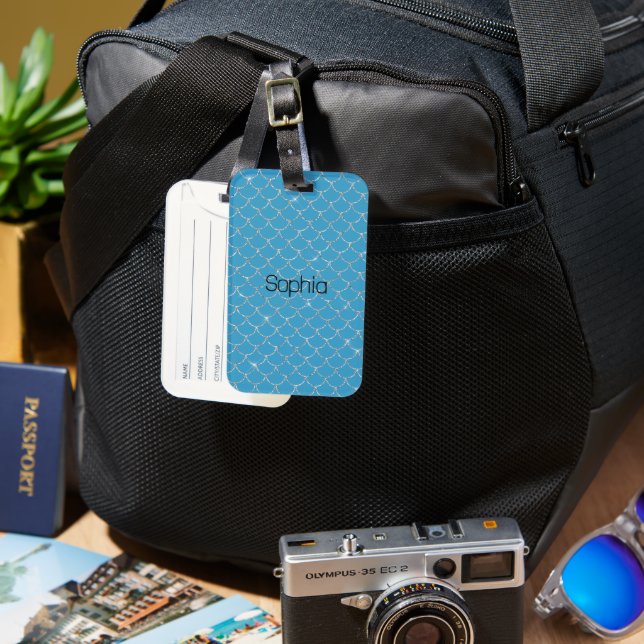 Silver Aqua Mermaid  Luggage Tag (Front & Back)