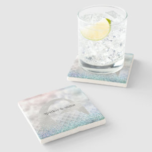 Silver Aqua Pink Purple Glitter Sparkle Mermaid Stone Coaster