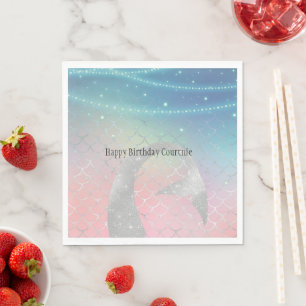 Silver Aqua Pink Purple Mermaid Napkin