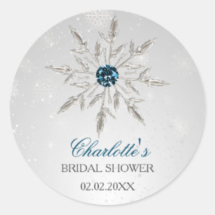silver aqua snowflakes bridal shower stickers
