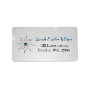silver aqua snowflakes return address label
