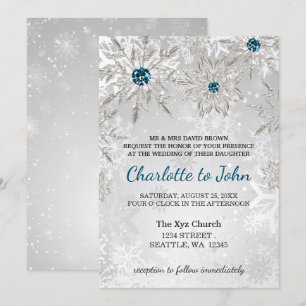 silver aqua snowflakes winter wedding invitation