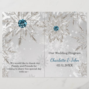 silver aqua snowflakes winter wedding program