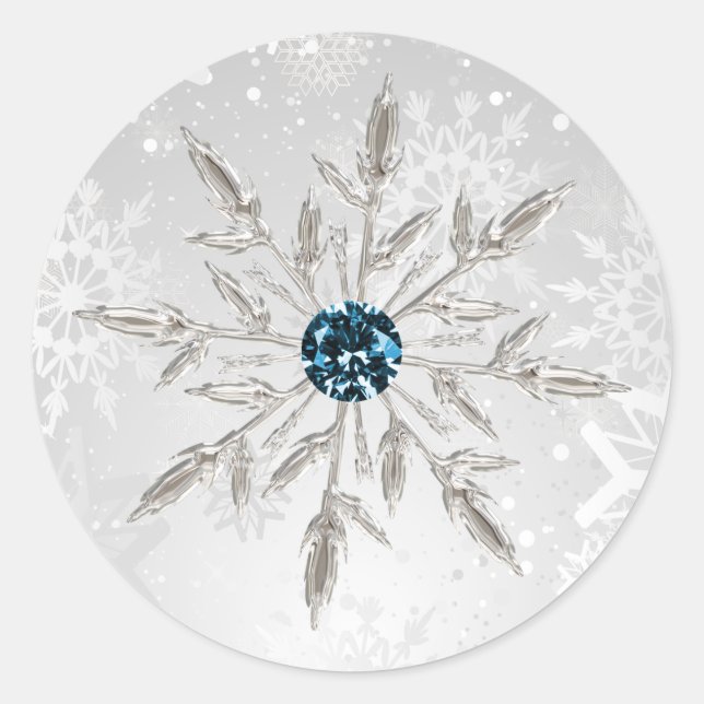 silver aqua snowflakes winter wedding stickers (Front)
